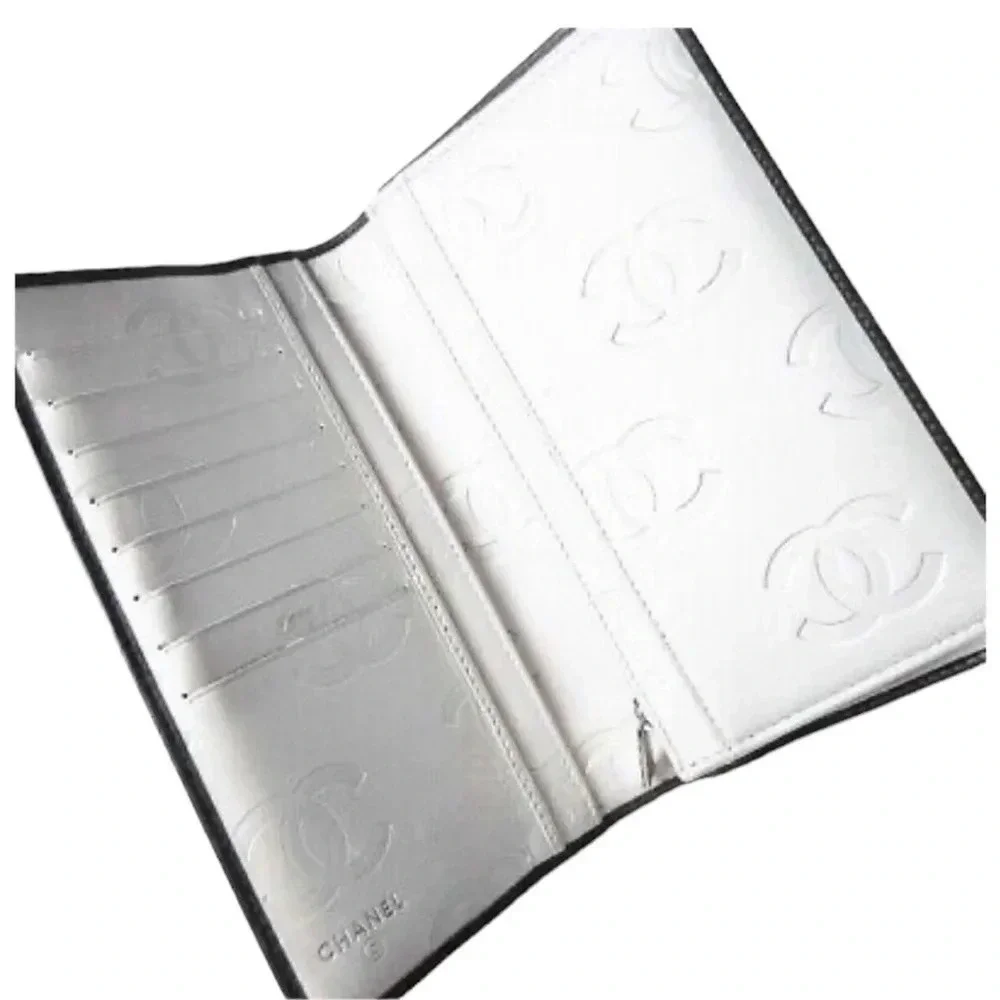 Chanel Quilted Calfskin Black Cambon Line Silver Leather Long Wallet